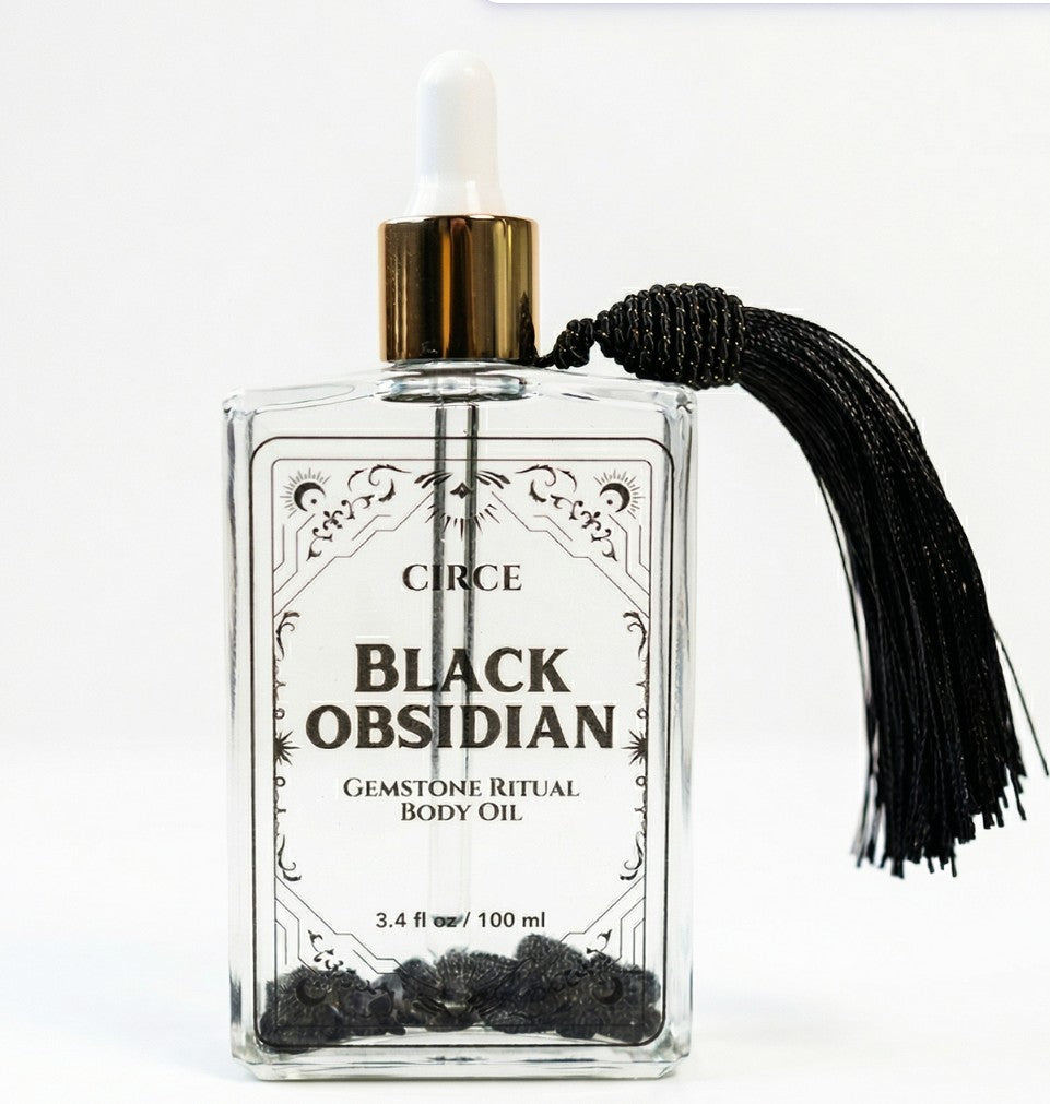 Protection Body Oil — Obsidian Crystal Ritual Oil -  Black Obsidian Gemstone Body Oil 3.4oz