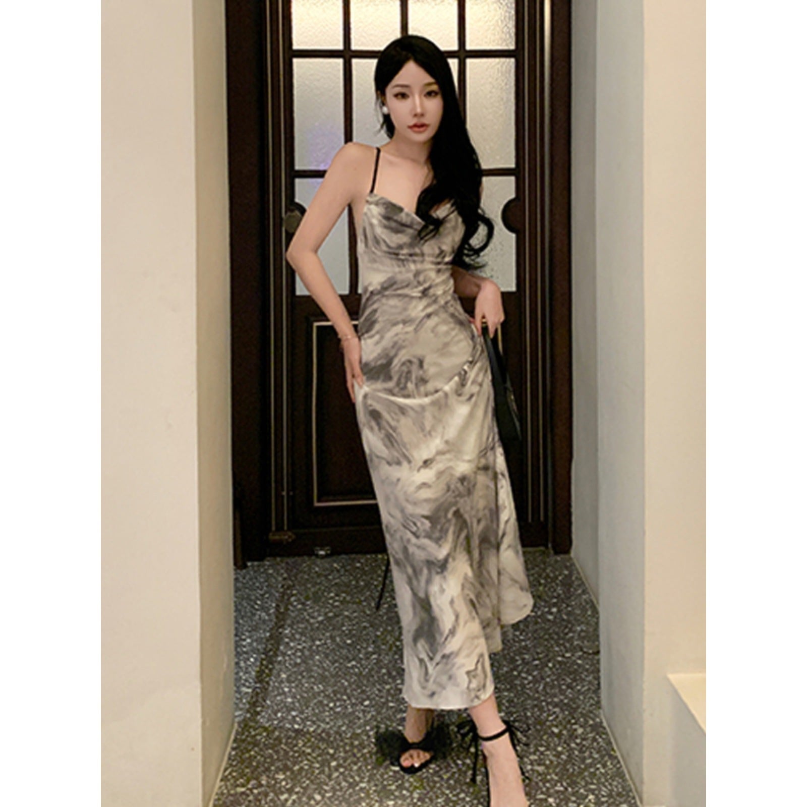 Ink Painting Suspender Dress for Women Summer 2025 New New Chinoiserie Backless Elegant Design Long Skirt Summer Dress