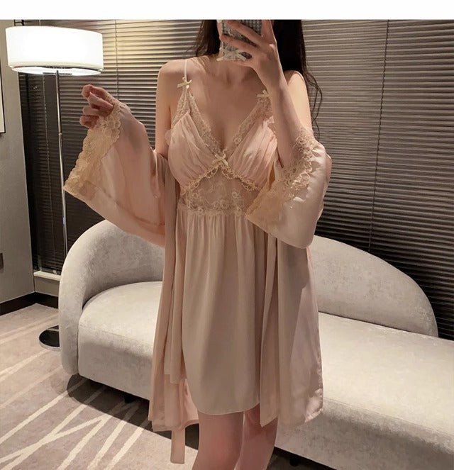 2025 New Pajamas for Women Spring and Summer Sexy Ice Silk Cut Out Suspender Breast Pad Nightgown Nightgown Set Home Clothes