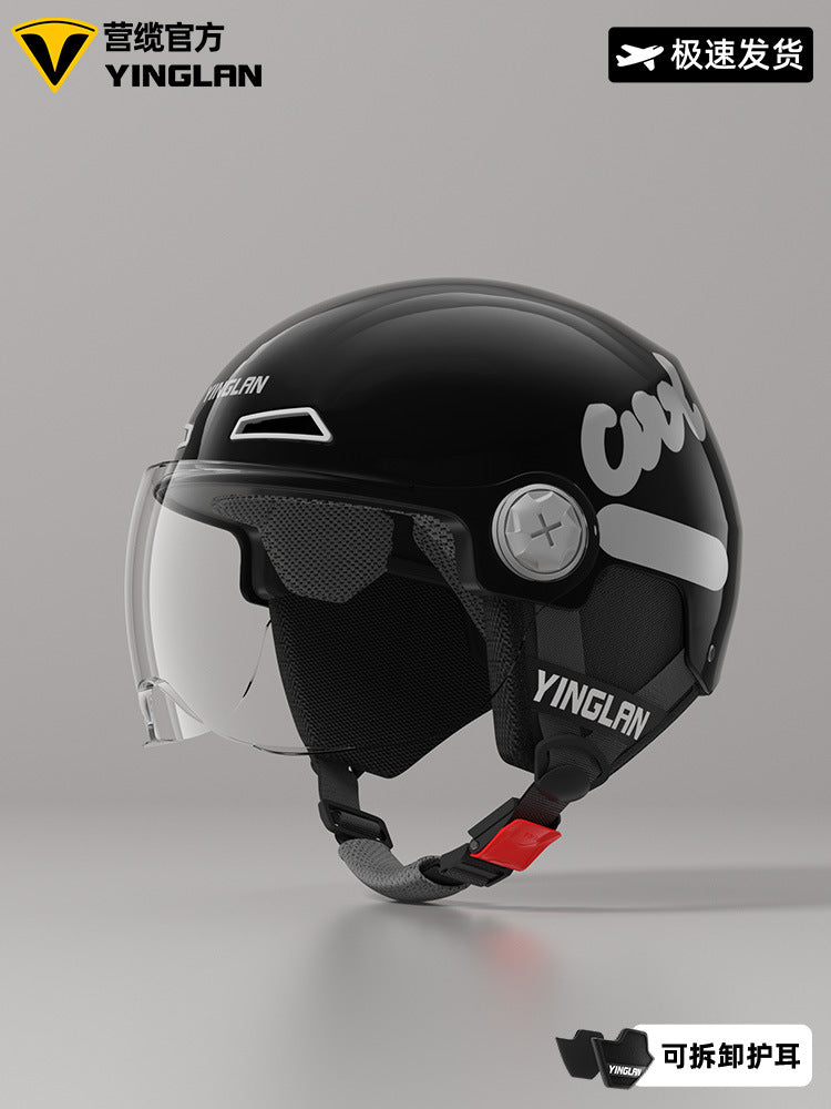 Camp cable helmet female electric car 3c new national standard four seasons universal battery car motorcycle male retro helmet half winter