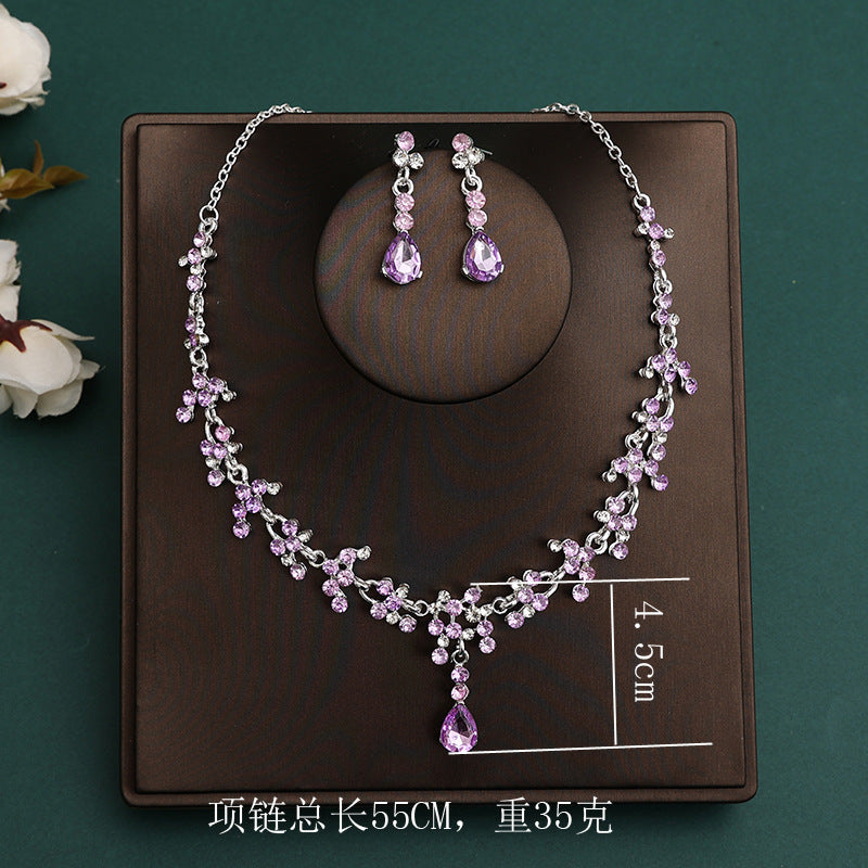 2024 New Bridal Headwear Three-Piece Crown Necklace Set Wedding Hair Accessories Wedding Accessories Jewelry Korean Style