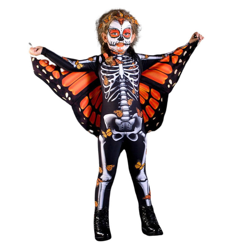 FD1064 2023 New Halloween European and American Butterfly Cloak Fashion Elegant Family Skull Jumpsuit