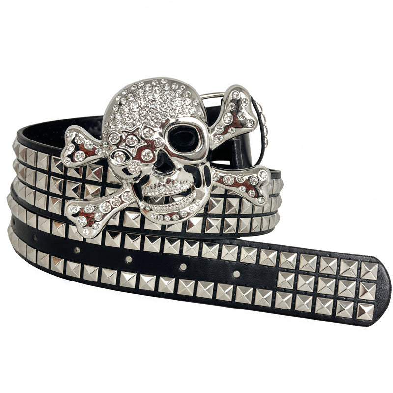 Big Skull Hip Hop Alloy Rivet Square Beads Pyramid Distinctive Belt Women's All-match Decorative High-grade Sense Belt