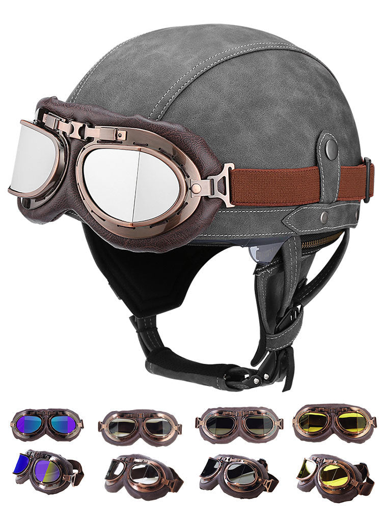 Cross-border Export Retro Personalized Helmet Lens with Label Motorcycle Half Helmet Scooter Cruise Leather Helmet Prince Helmet