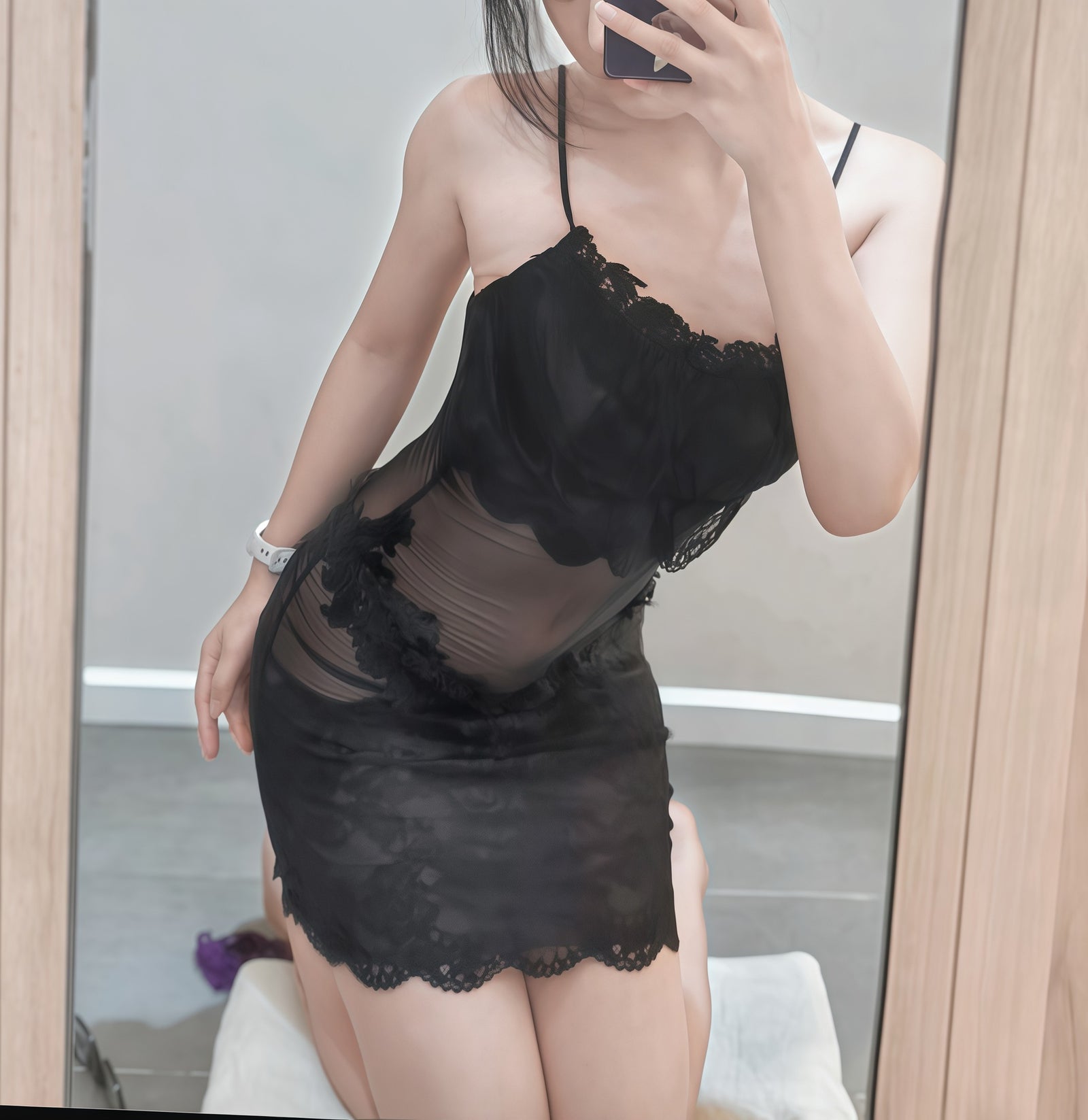 Ifelinse Lace Sexy Pajamas for Women Pure Desire Transparent Mesh Suspender Date Dress High-End Nightgown