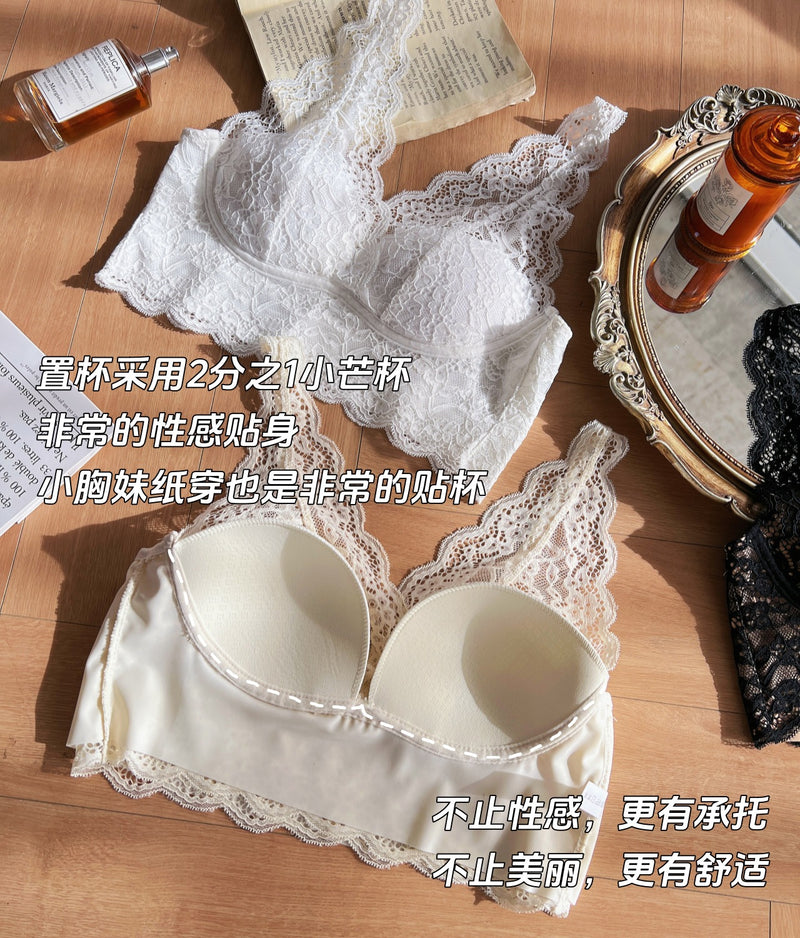 Hua Jia Long Xin Same Style French Lace Underwear Women's Small Chest Push-up Traceless Sexy Inner Stacked Bra