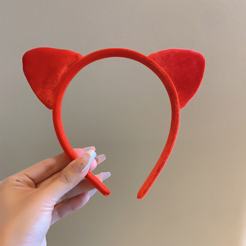 Bow cat ears plush headband face washing hair pressing non-slip headband sweet cute hair bundle children hairpin headdress