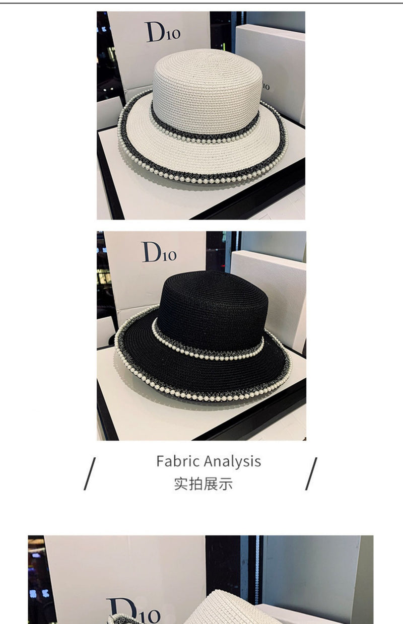 Summer Sunscreen Hat Korean Style Trendy Pearl Straw Hat Women's Seaside Sunshade Hat Outdoor UV Protection Sun Hat
