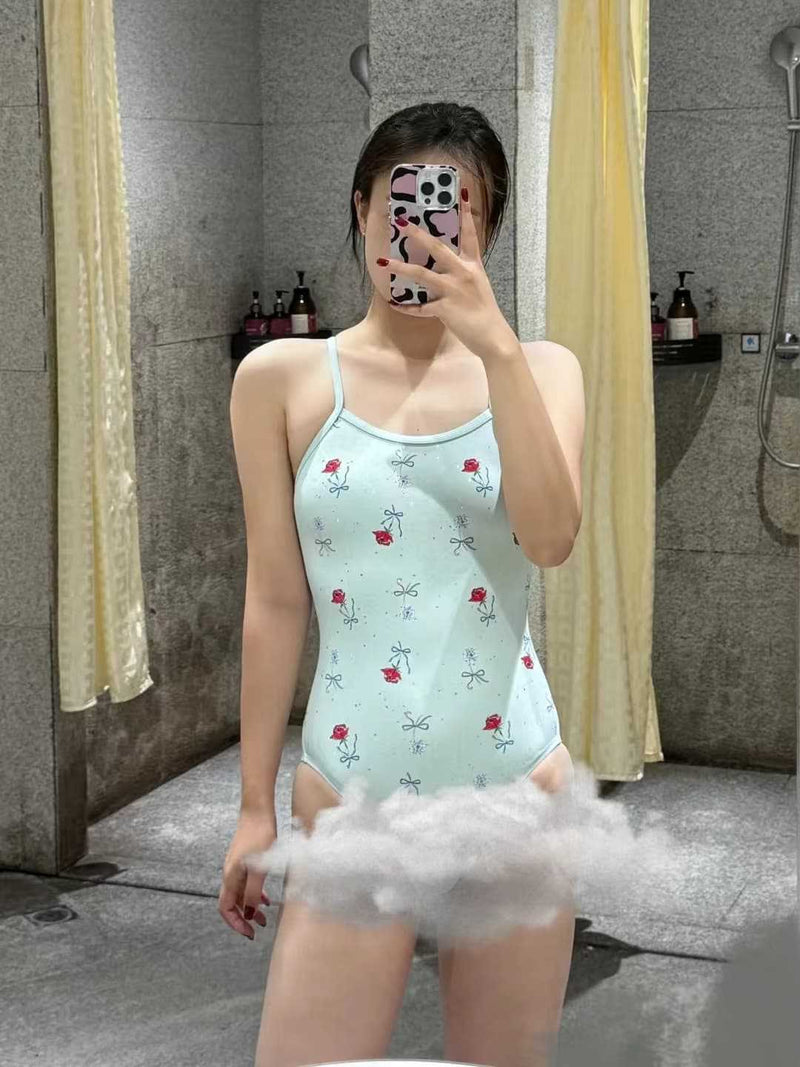 Korean Ins-Style One-Piece Swimsuit Racing Bikini Sexy Slimming Small Chest Pure Desire Swimwear Hot Spring