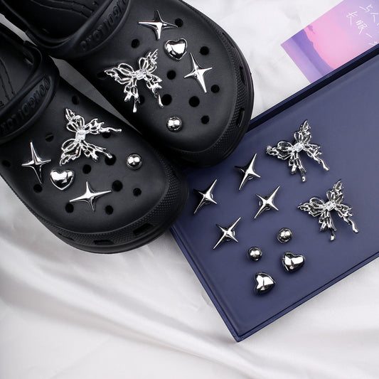 Silver Hole Bow Accessories Shoe Buckle Dark Shoe Flower Decoration Removable Creative DIY Accessories