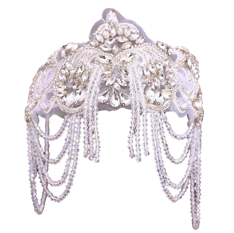 Original Design Light Luxury Full Diamond Tassel Crown Crystal Headband Heavy Industry Women's Ball Hair Accessories Wide Side Headband