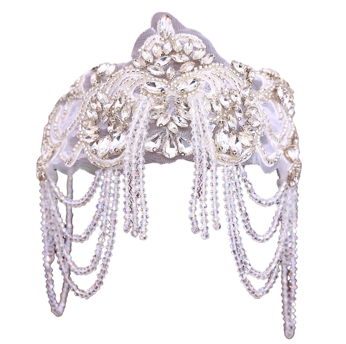 Original Design Light Luxury Full Diamond Tassel Crown Crystal Headband Heavy Industry Women's Ball Hair Accessories Wide Side Headband