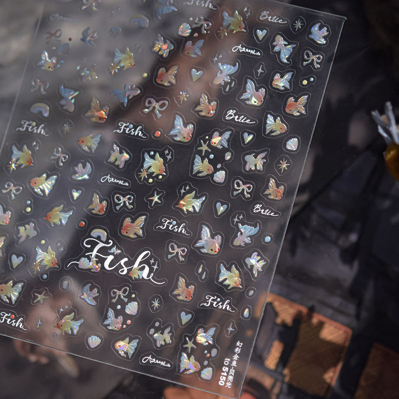 Goldfish Spark Nail Art Stickers Embossed New 3D Three-Dimensional 5D Internet Celebrity Ins National Style Koi Nail Stickers Decoration