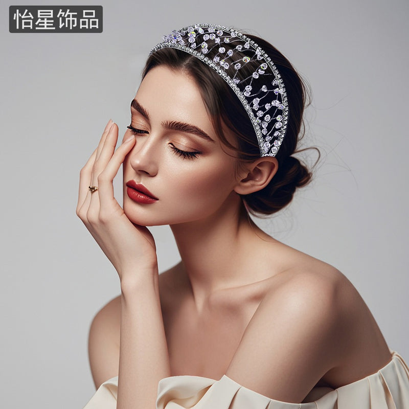 Yixing personalized all-match out headband light luxury high-grade woven mesh headdress shiny crystal wide-brimmed hair accessories A124