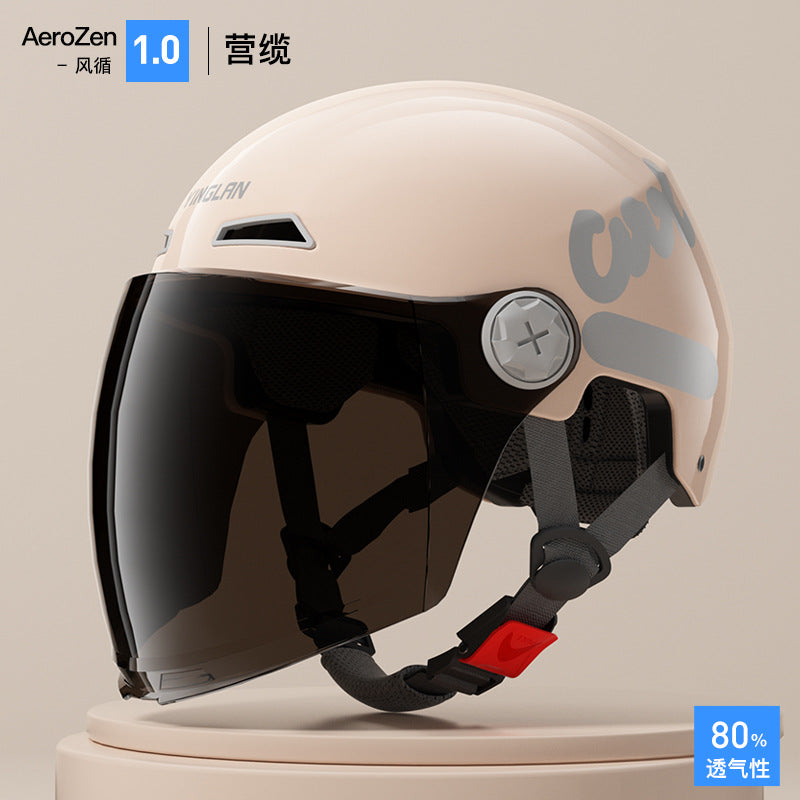 Camp cable helmet female electric car 3c new national standard four seasons universal battery car motorcycle male retro helmet half winter