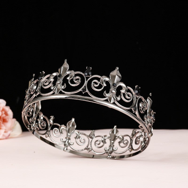 Men's golden king crown headdress adult birthday crown stage opera performance unisex round crown wholesale