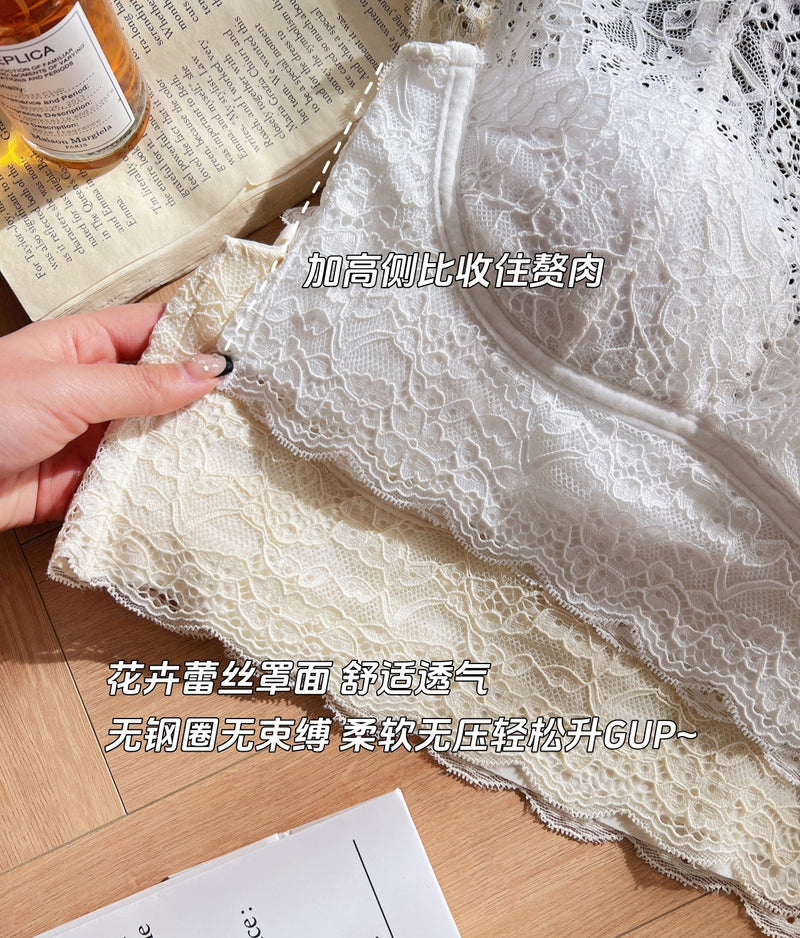 Hua Jia Long Xin Same Style French Lace Underwear Women's Small Chest Push-up Traceless Sexy Inner Stacked Bra