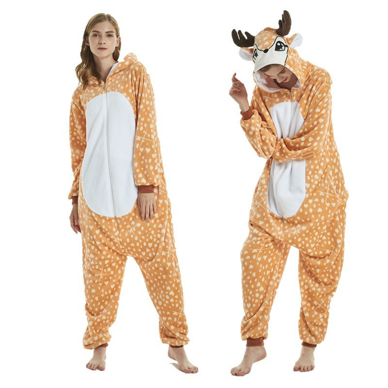 Special offer cartoon animal one-part pajamas pink pig adult autumn and winter cross-border flannel new men's and women's home clothes couple