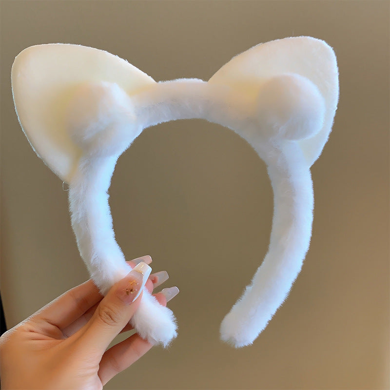 Bow cat ears plush headband face washing hair pressing non-slip headband sweet cute hair bundle children hairpin headdress