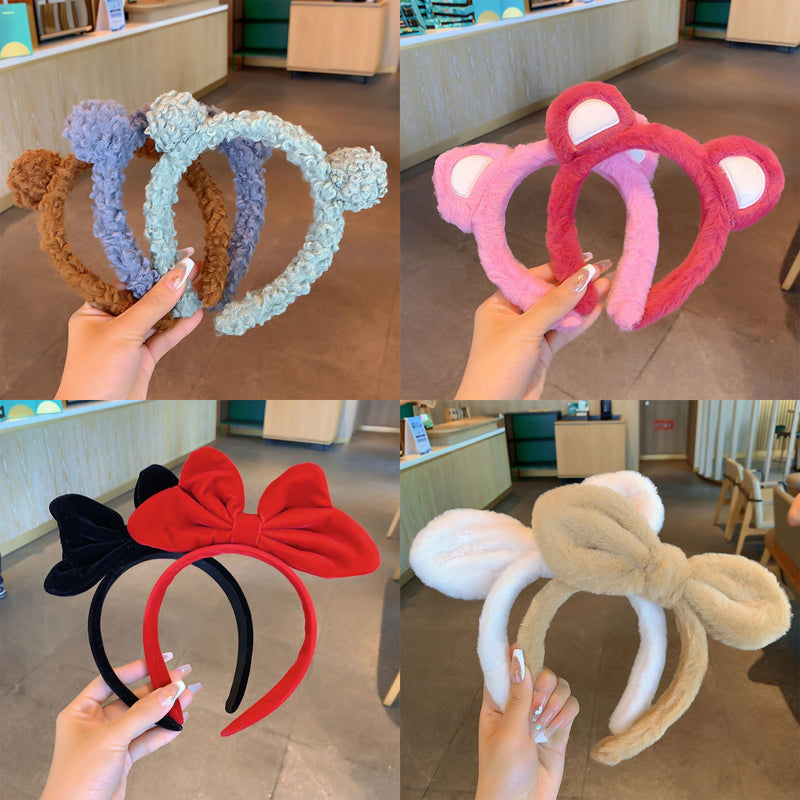 Bow cat ears plush headband face washing hair pressing non-slip headband sweet cute hair bundle children hairpin headdress
