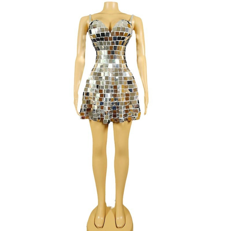 Birthday Costume Diamond Costume Sexy Suspender Elastic Large Sequin Skirt Ultra Short Dress Party Dress Night