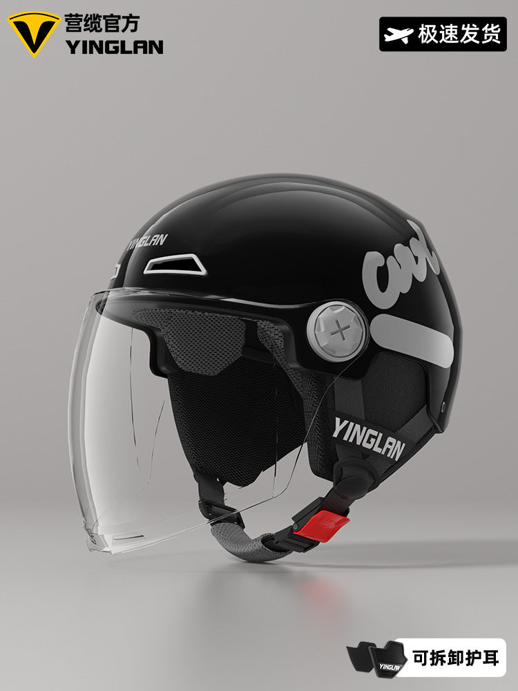 Camp cable helmet female electric car 3c new national standard four seasons universal battery car motorcycle male retro helmet half winter