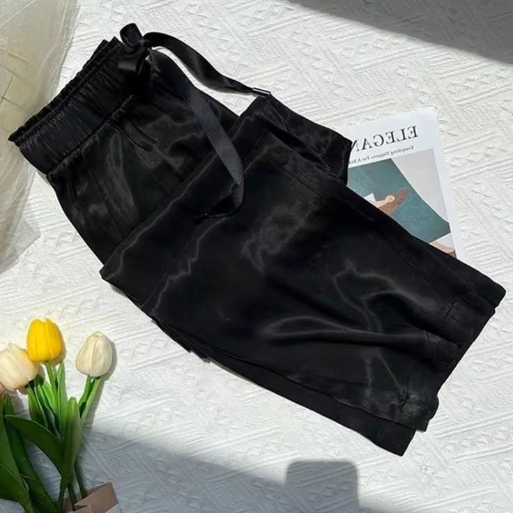 Purple Ice Silk Cool Acetic Acid Satin 2025 Summer Thin Wide Leg Pants Women's Straight Loose Dosing Casual Pants