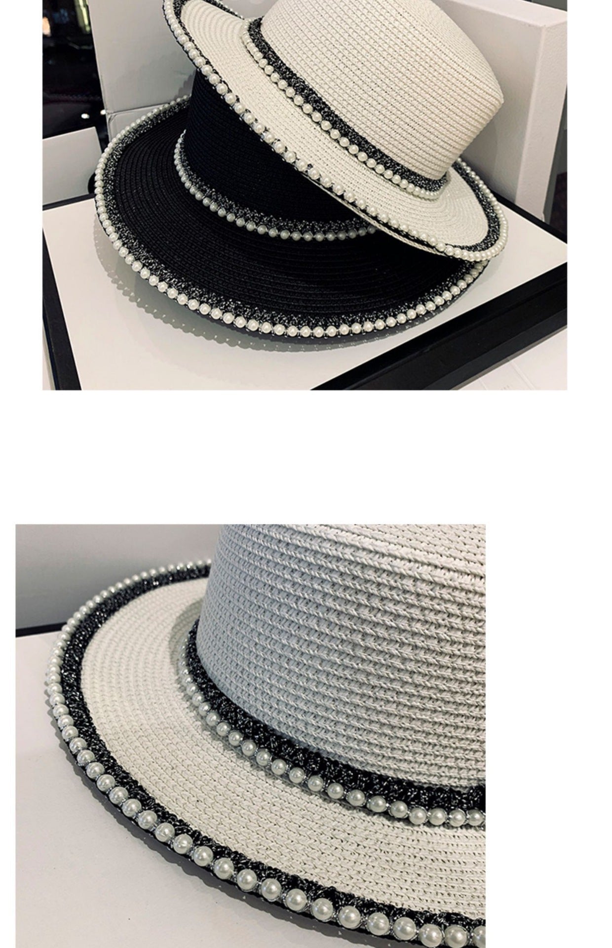 Summer Sunscreen Hat Korean Style Trendy Pearl Straw Hat Women's Seaside Sunshade Hat Outdoor UV Protection Sun Hat