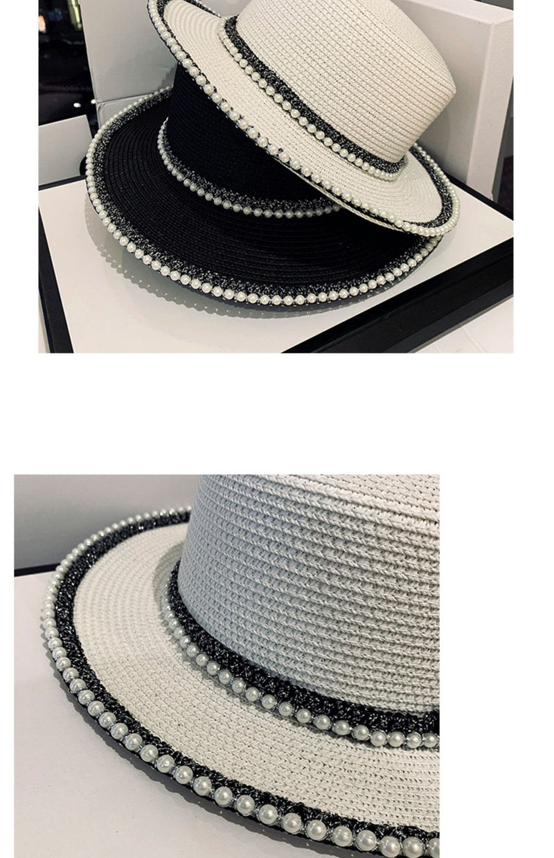 Summer Sunscreen Hat Korean Style Trendy Pearl Straw Hat Women's Seaside Sunshade Hat Outdoor UV Protection Sun Hat