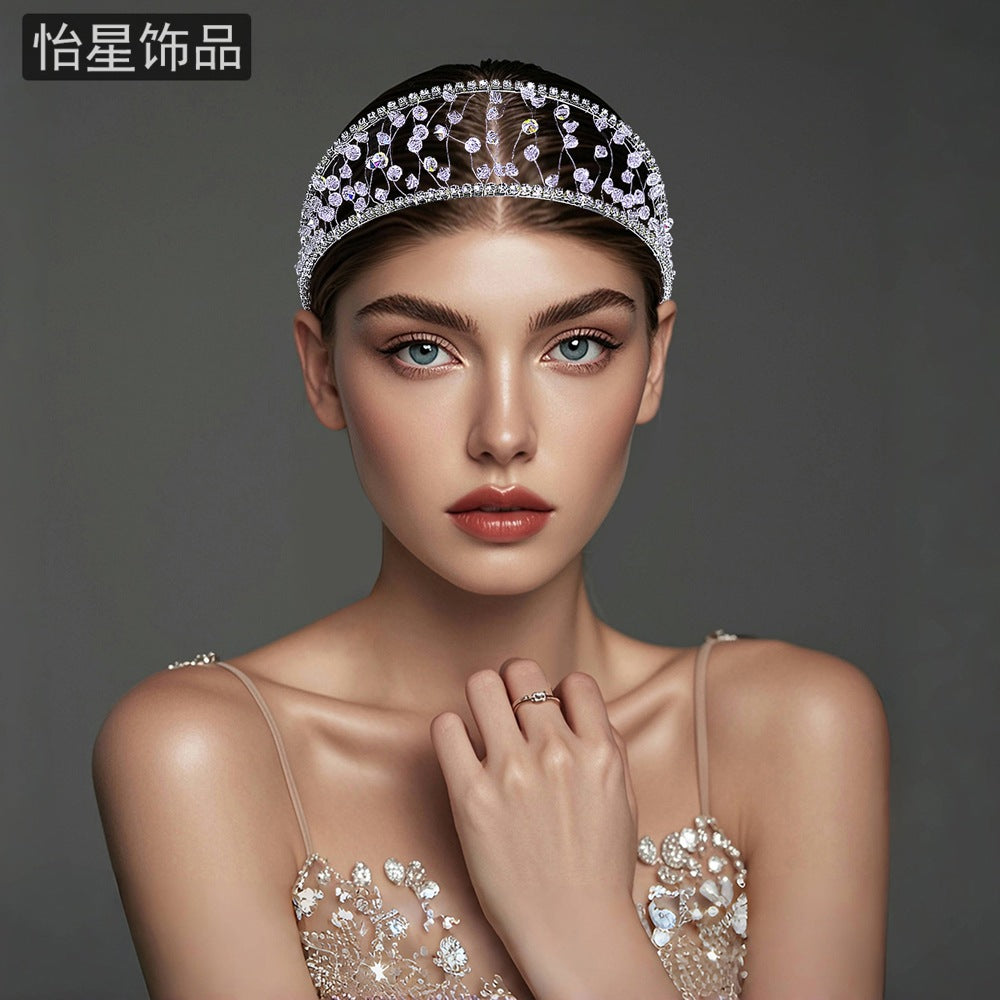 Yixing personalized all-match out headband light luxury high-grade woven mesh headdress shiny crystal wide-brimmed hair accessories A124