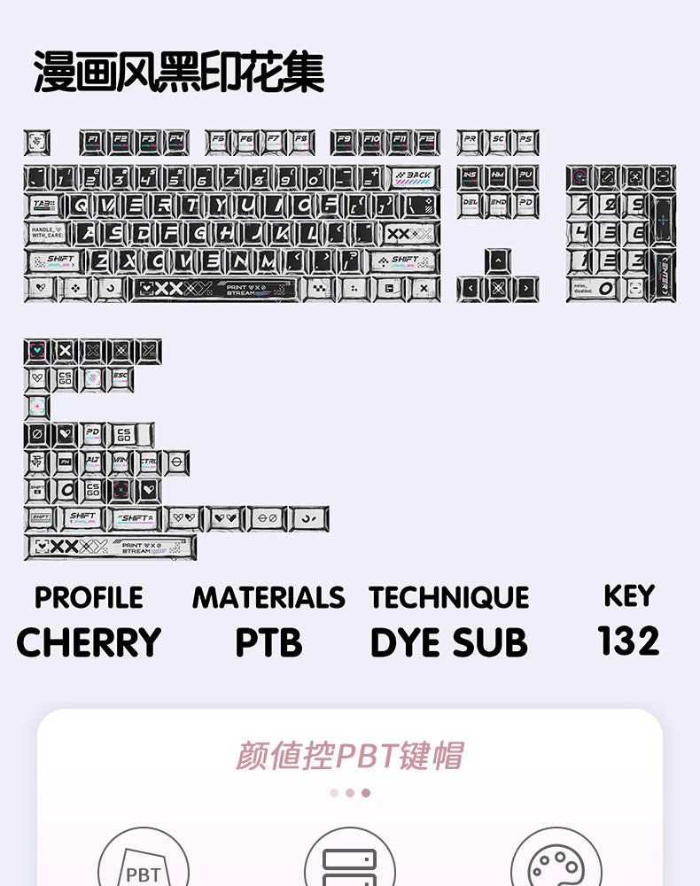 Gundam Comic Hundred Mixed Lamp Key Cap Original Height 136 Key Full Set Classic Simple Mechanical Keyboard Key Cap Key Meow
