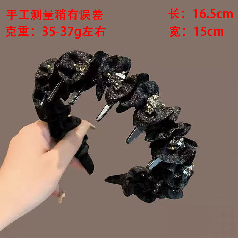 High-End Rhinestone Headband for Women with Wavy Hair 2025 New Style High-Cranium Headband for Going Out with Toothed Anti-Slip Hairpin