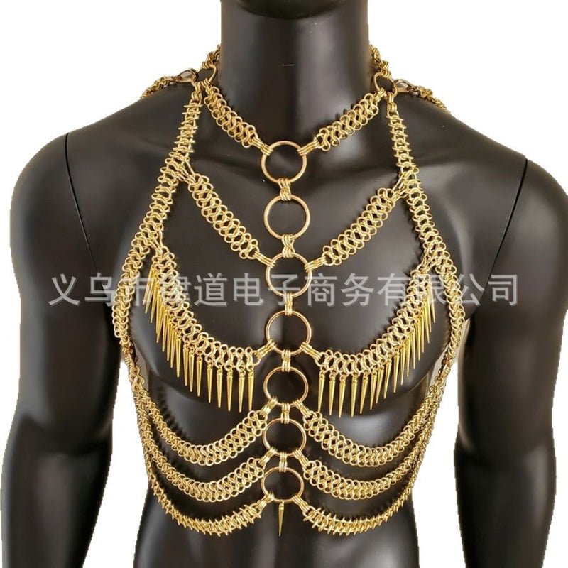 European and American Cross-Border Men's Heavy Metal Body Chain Personalized Street Shooting Multi-Layer Rivet Vest Performance Shooting Accessories