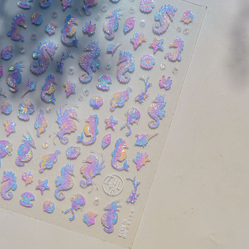 Shell Light Jellyfish Seahorse Nail Art Sticker Embossed New 5D Stereo 3D Dream Shell Ocean Nail Sticker