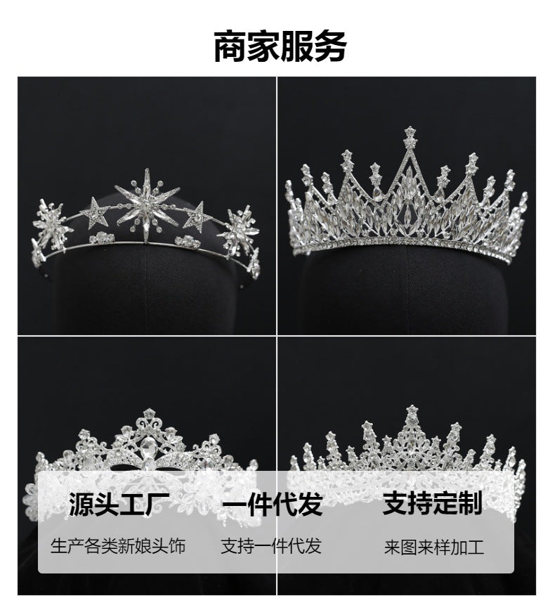 Crown Headwear Bride Fairy Hair Accessories Crown Women's Birthday Performance Headband Princess Wedding Dress Accessories Cross Border