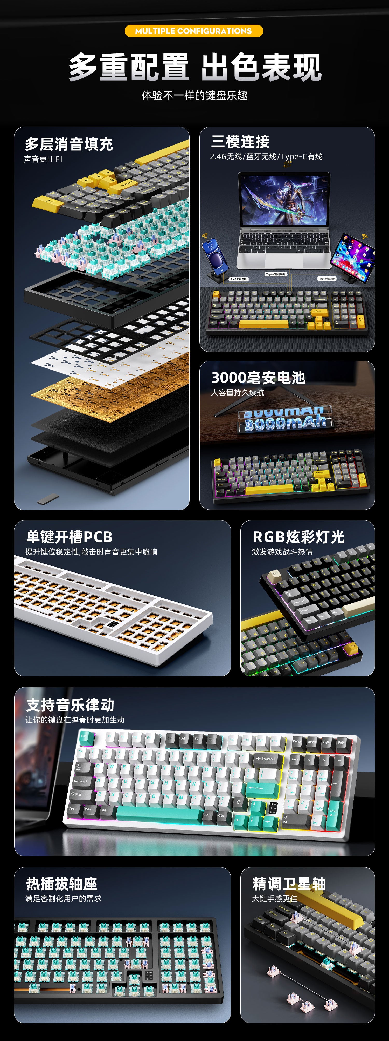 Cracked K98 Customized Mechanical Keyboard E-Sports Office Game Hot-Swappable Rgb Wireless Bluetooth Three-Mode Keyboard