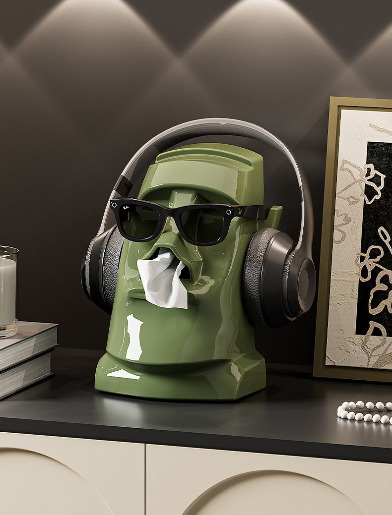 Creative Tissue Box Household Multifunctional Earphone Rack Large Capacity Built-in Spring Easter Island Moai Stone Tissue Box