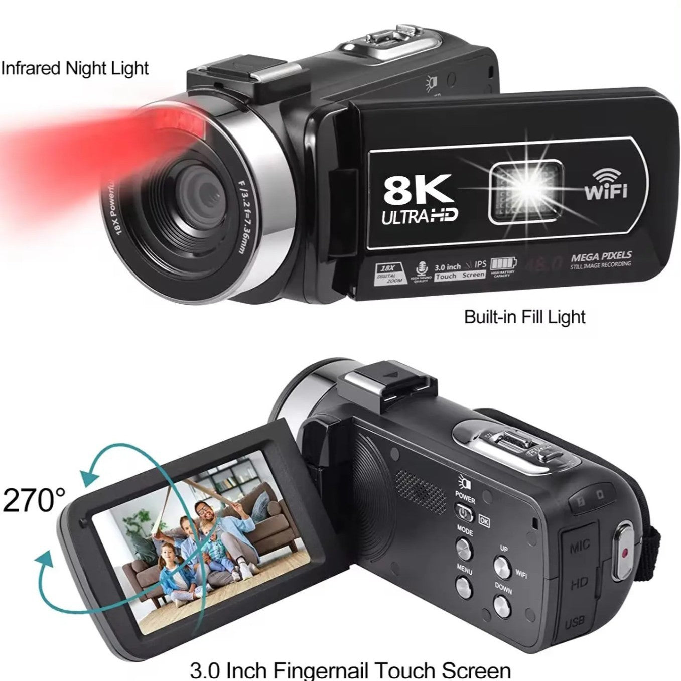 Cross-border 8KWIFI HD digital camera touch screen handheld automatic video travel wedding VLOG digital camera