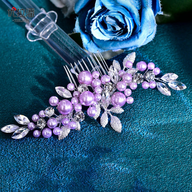 Youlapan Hp596 European and American Fashion Bridal Hair Comb Hand-Beaded Alloy Leaf Hair Accessories Hair Styling Accessories
