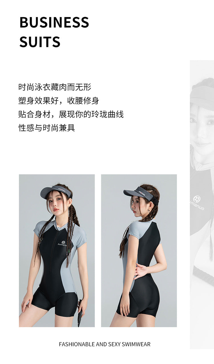 Korean Ins One-Piece New Style Swimsuit for Women, Conservative Square-Leg Athletic Style, Small Bust, Fresh Style, Hot Spring Wholesale Cross-Border Swimwear