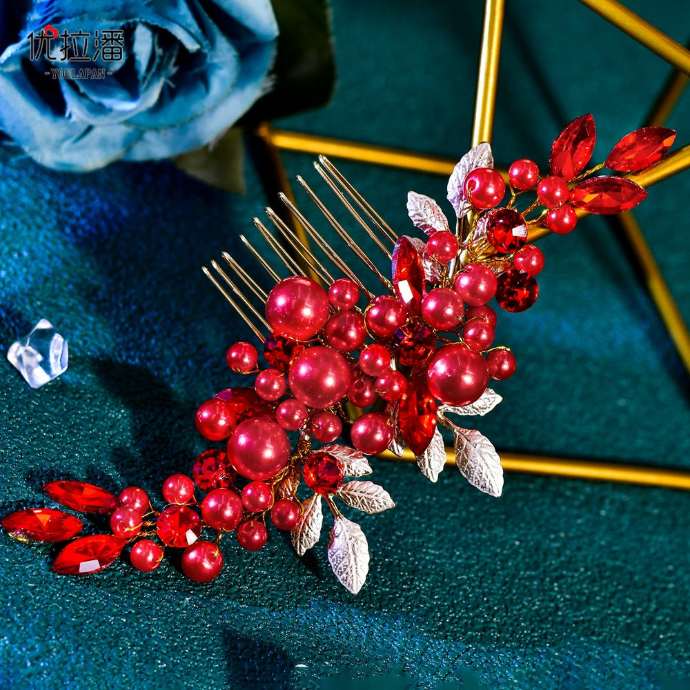 Youlapan Hp596 European and American Fashion Bridal Hair Comb Hand-Beaded Alloy Leaf Hair Accessories Hair Styling Accessories