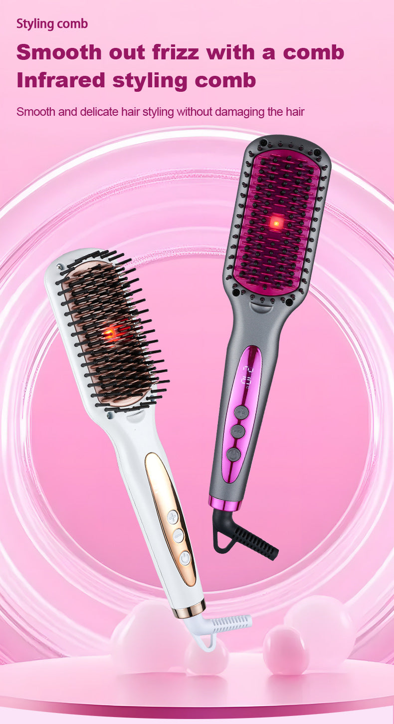 2025 New Infrared Hair Straightening Comb Hair Straightener Fluffy Comb Curling Iron Hair Straightening Comb Salon Accept Custom