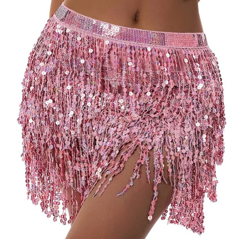 Halloween costume belly dance waist chain new four-layer sequins tassel belt waist towel hip towel skirt skirt skirt wholesale