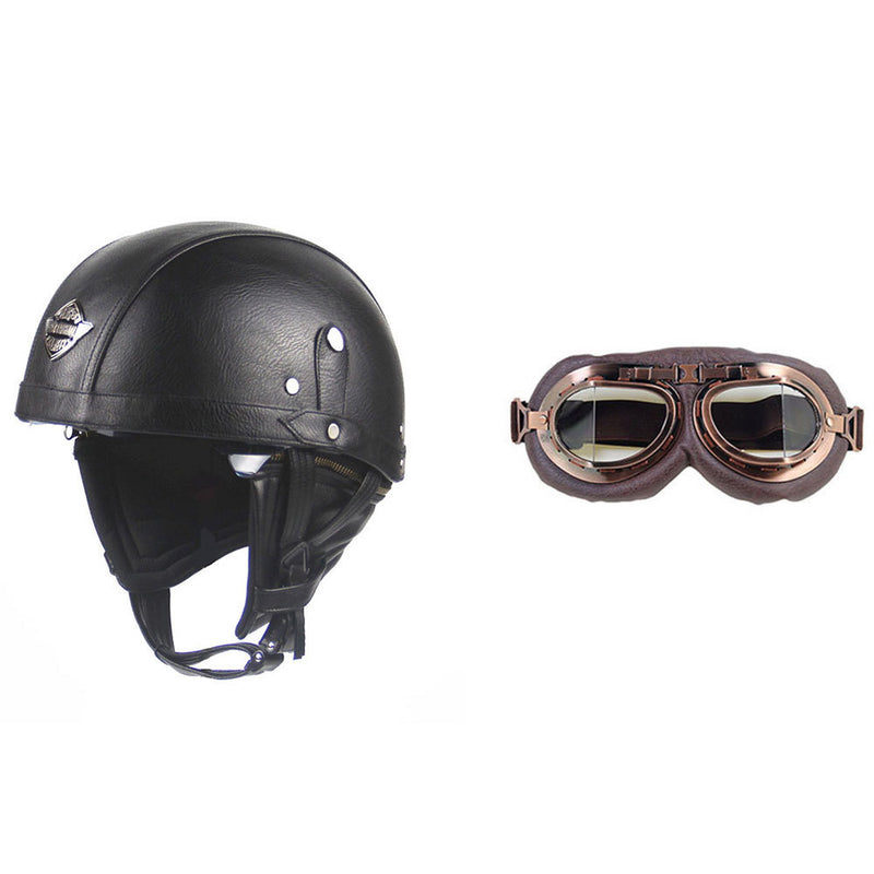 Cross-border Export Retro Personalized Helmet Lens with Label Motorcycle Half Helmet Scooter Cruise Leather Helmet Prince Helmet