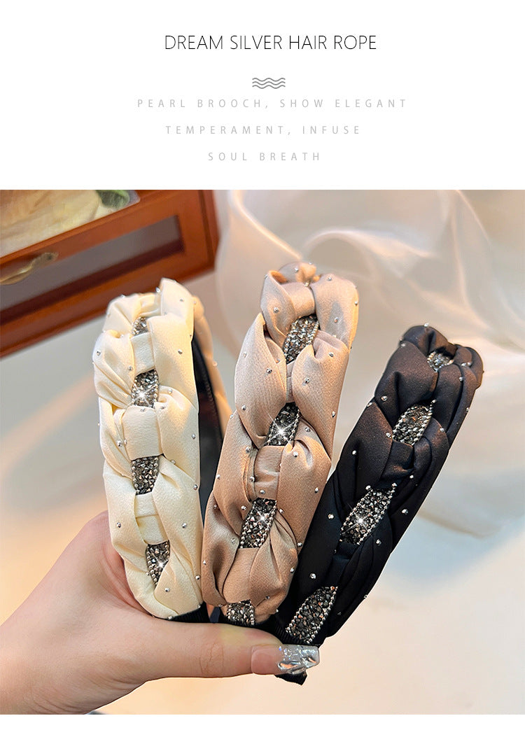 Black Rhinestone Twist High Crown Headband for Women, Versatile Hair Accessory for Going Out, Face Washing Headband