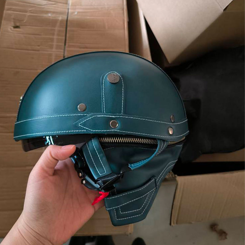 Cross-border Export Retro Personalized Helmet Lens with Label Motorcycle Half Helmet Scooter Cruise Leather Helmet Prince Helmet