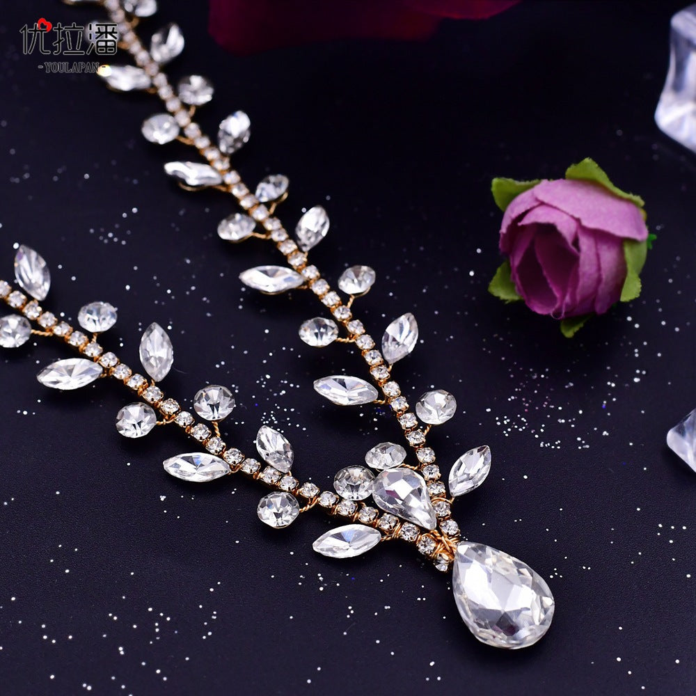 Youlapan Cross-Border European and American Simple Hairband with Rhinestones and Water Drop Design, Forehead Hair Chain, Symmetrical Hair Accessory Hp465