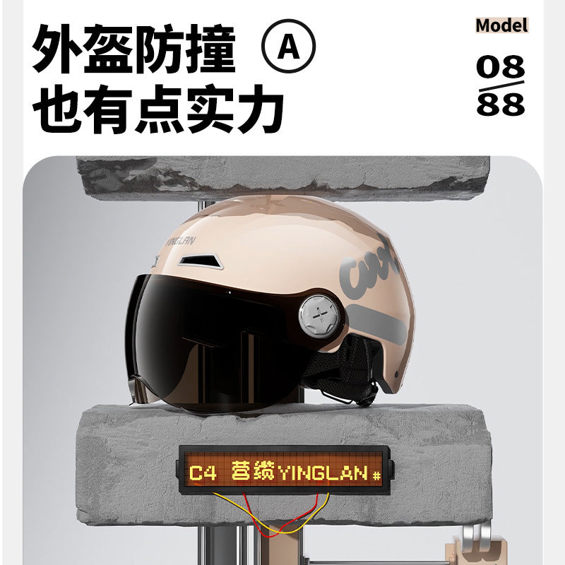 Camp cable helmet female electric car 3c new national standard four seasons universal battery car motorcycle male retro helmet half winter