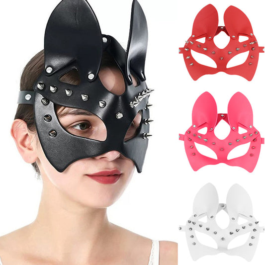 Sexy PU Punk New Halloween Queen Party Nailing Cat Face Mask Nightclub Prom Dress Up Mask