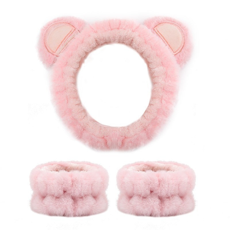 Amazon Plush Headband Wristband Set Face Washing Absorbent Headband Cartoon Cute Waterproof Hairband Wholesale